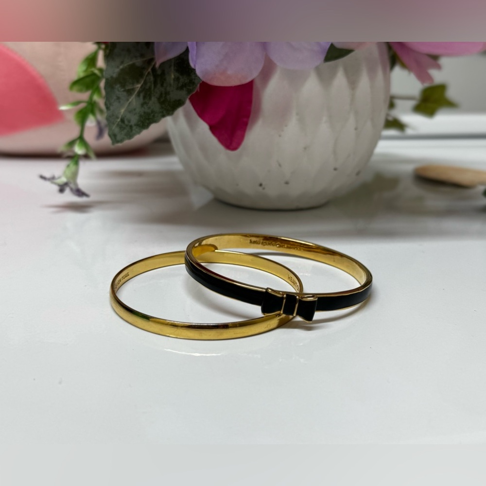 Kate Spade, Two New Bangles. Black & Gold Bow and Gold Bangle